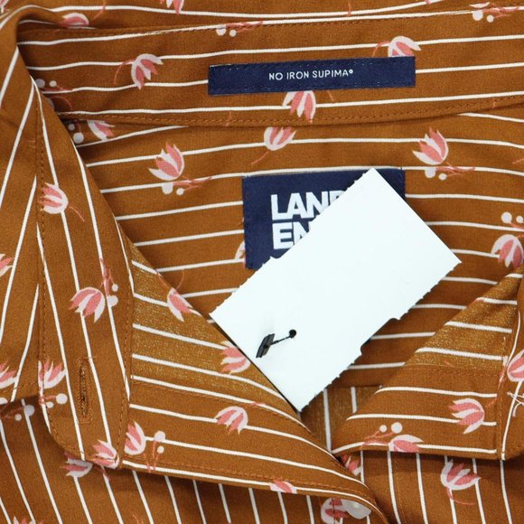 NWT Lands' End Sleeve Pattern Dress Shirt 484700 4 Tall Floral Stripe Brown - Picture 3 of 4